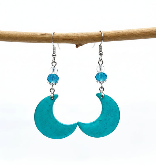 Resincrete moon turquoise 2.5inches Earrings with beads