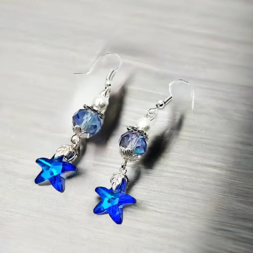 Blue crystal star beaded Earrings - Image #2