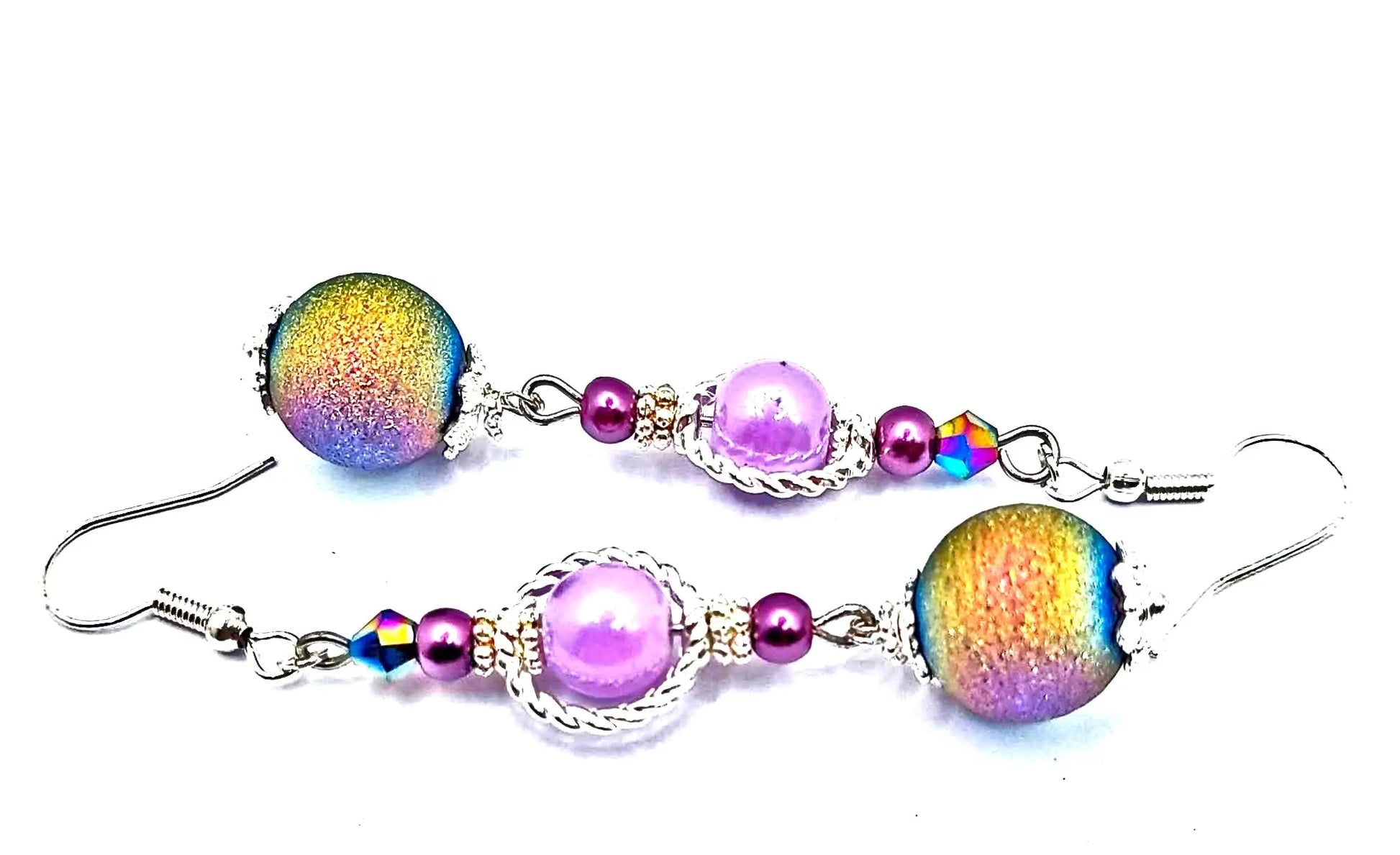 Ion plating rainbow color beaded Earrings 2.75" - Image #2