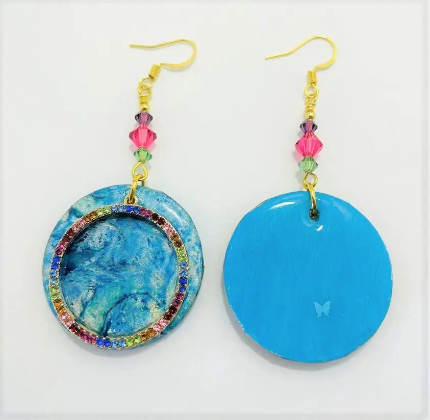 Blue sky rainbow earrings handcrafted by Linda - Image #2