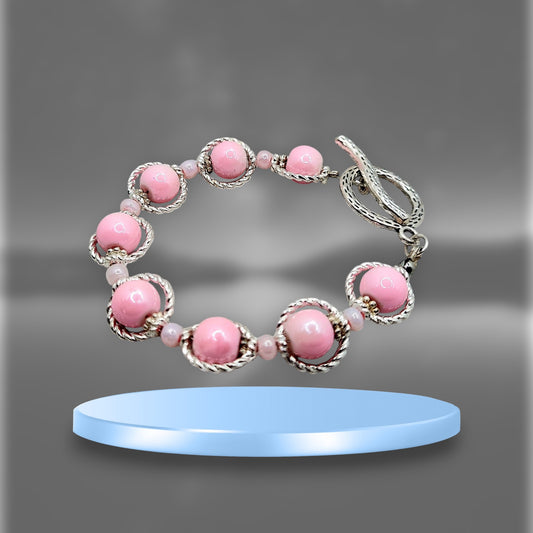 Pink glass pearl bracelet