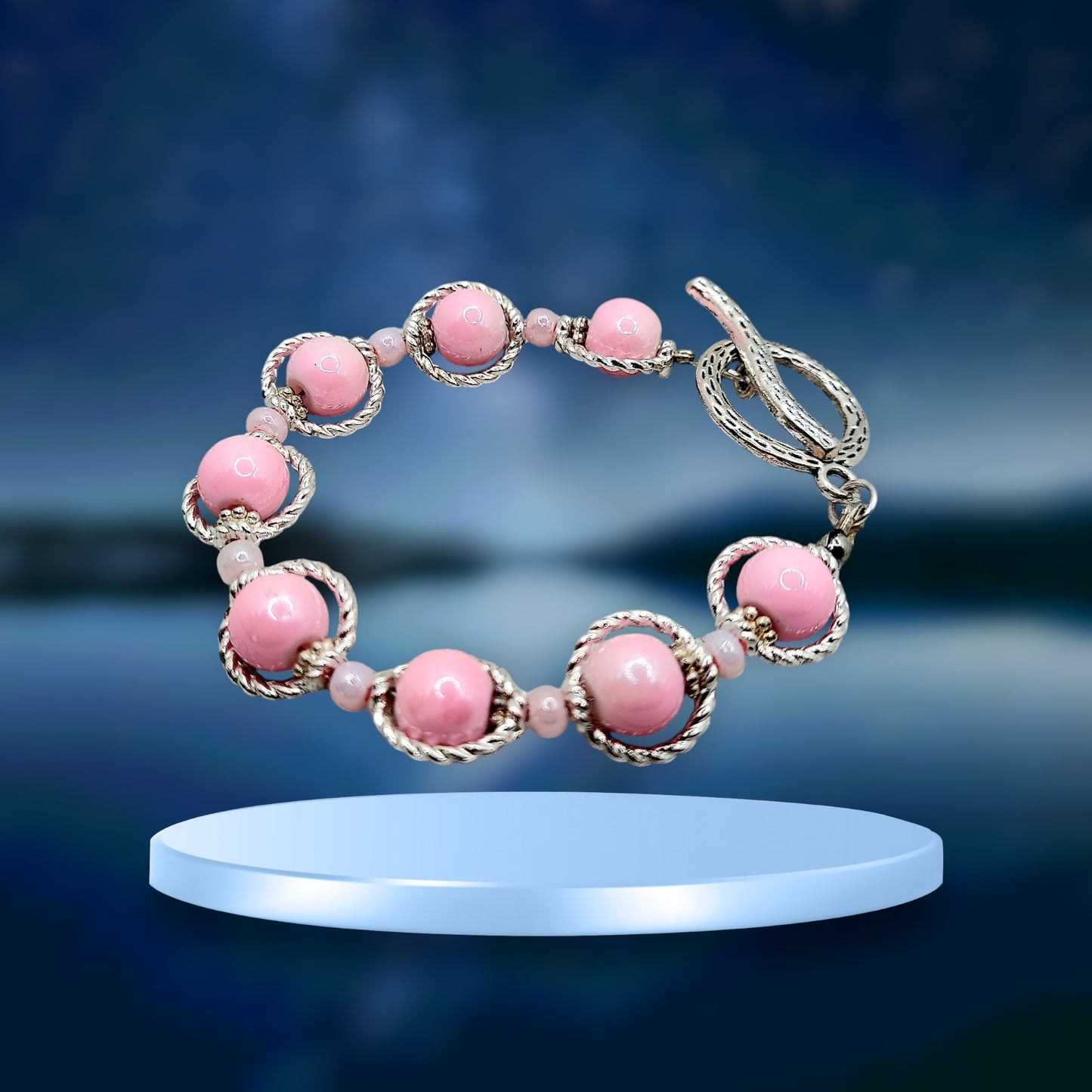Pink glass pearl bracelet
