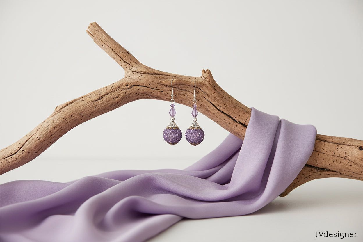 Handmade Lilac Earrings - Boho Light Purple Crystal Glass Beaded Dangle Earrings 2.25 Inch