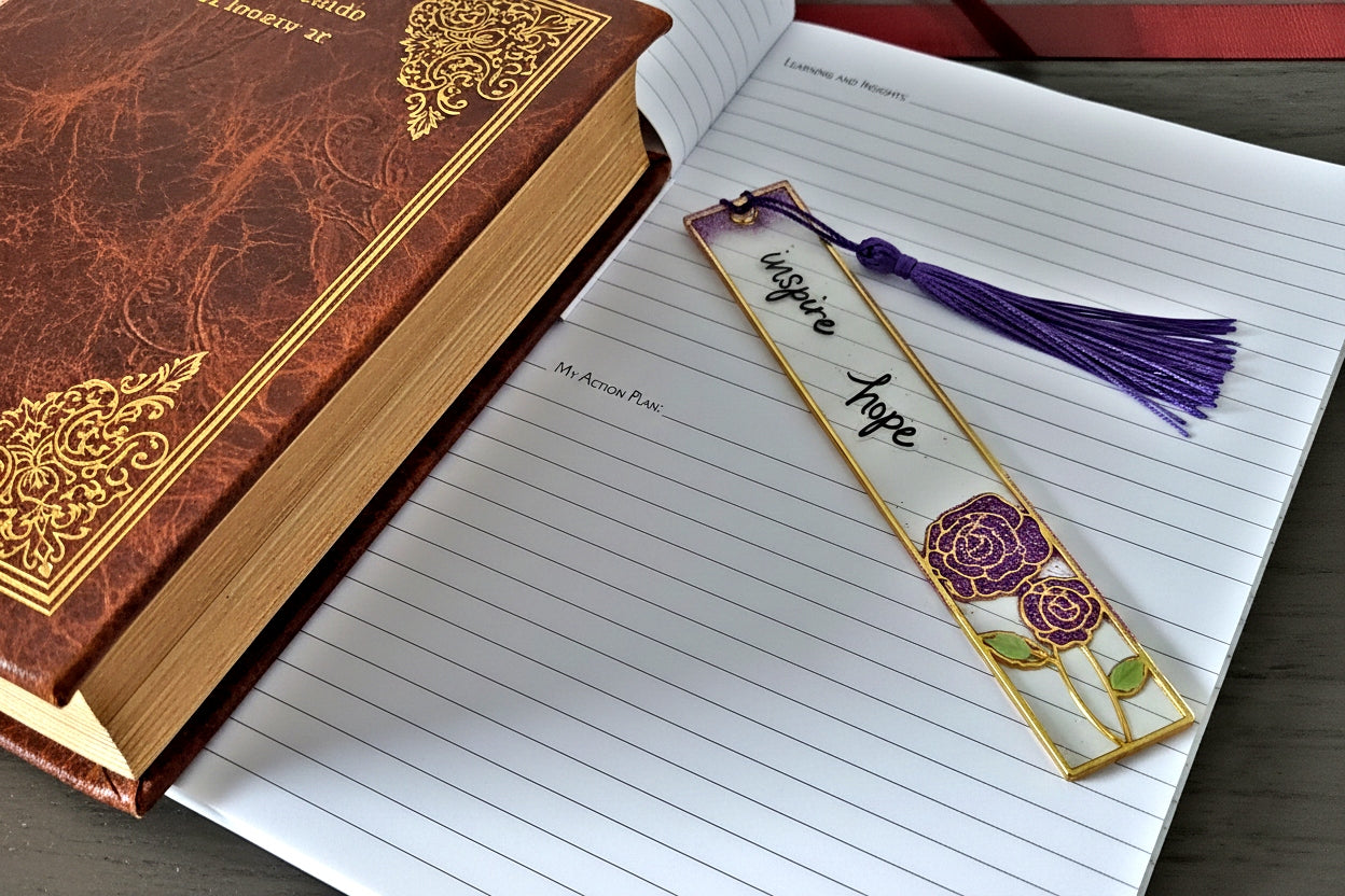 Dark Purple Tassel Bookmark with Gold Hope & Inspire Frame