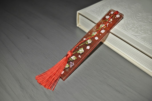 Red Glitters Flower Bookmark - Handcrafted Resin Bookmark white flowers