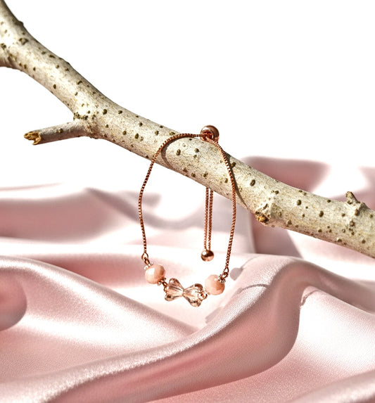 Rose Gold Adjustable Bracelet with Czech Flower Beads & Crystal Accents