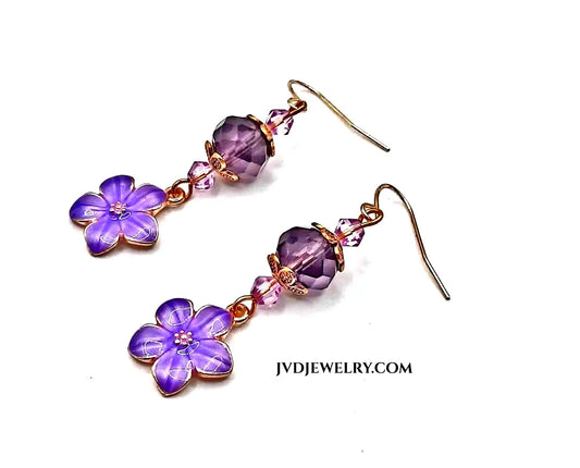 Purple flower enamel earrings
