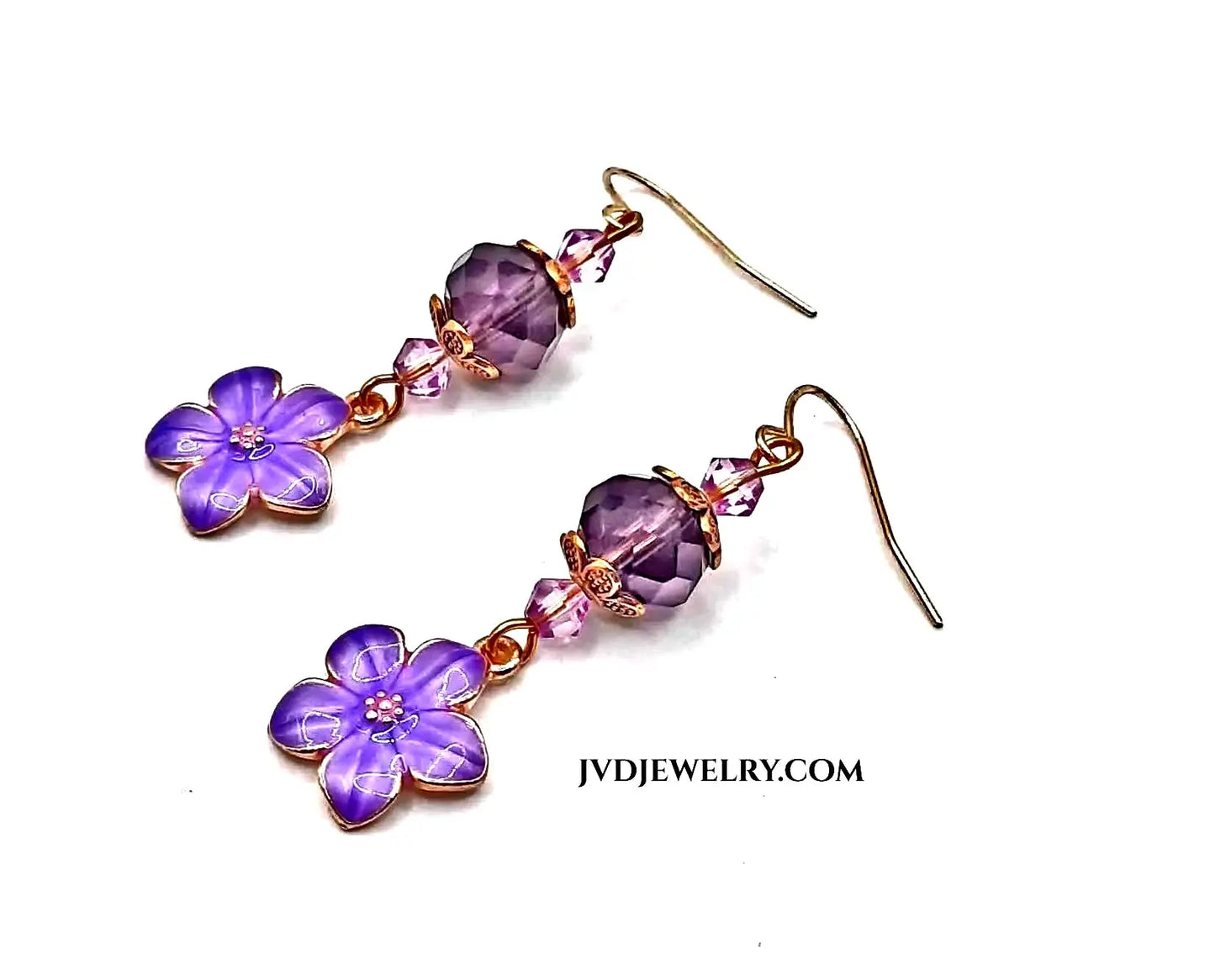 Purple flower enamel earrings - Image #2