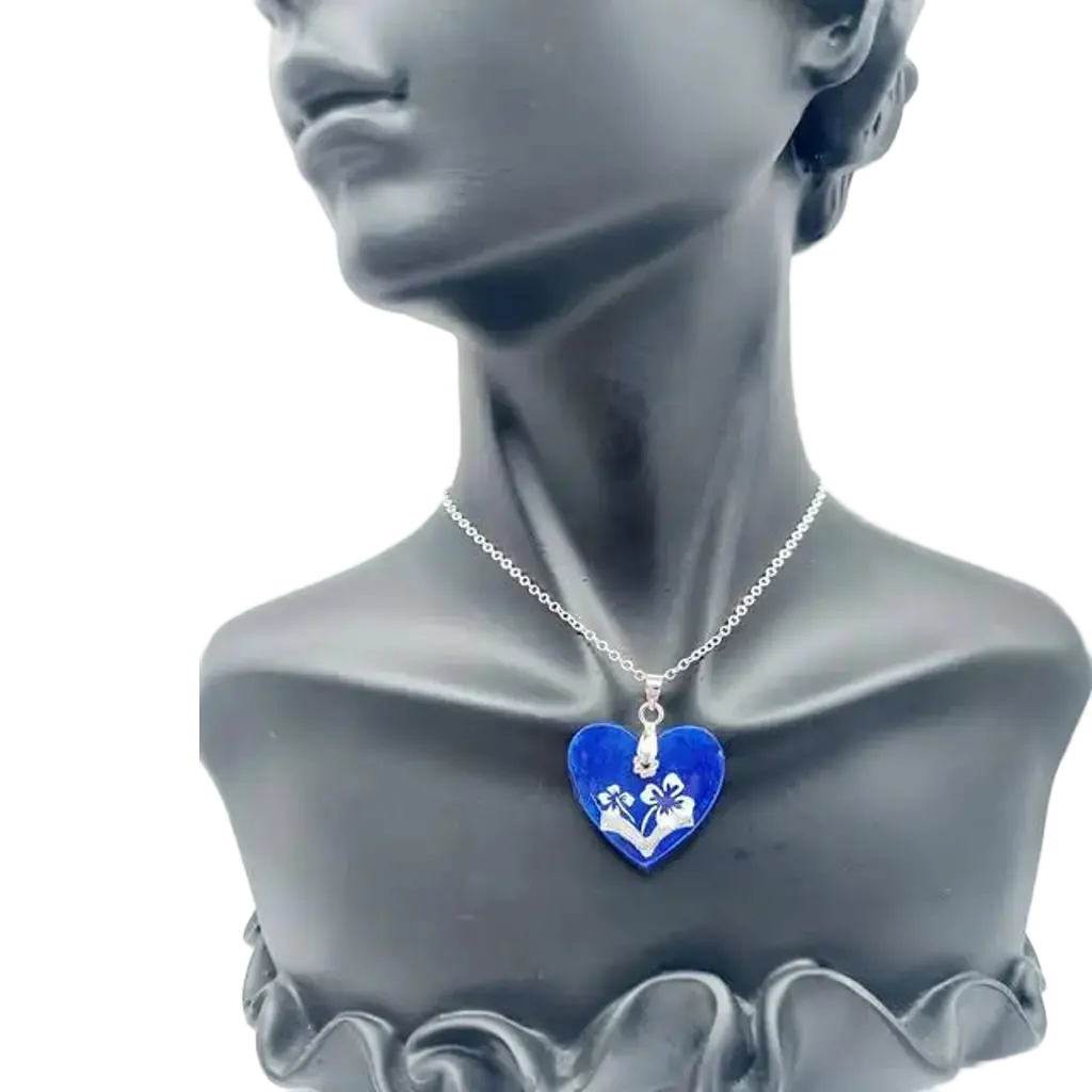 Resinecrete blue heart pendant Necklace chain included - Image #2