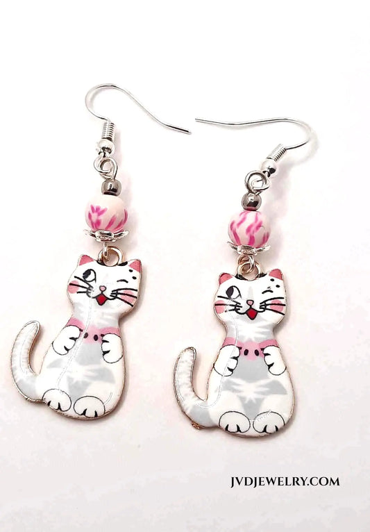 Enamel cat charm Earrings