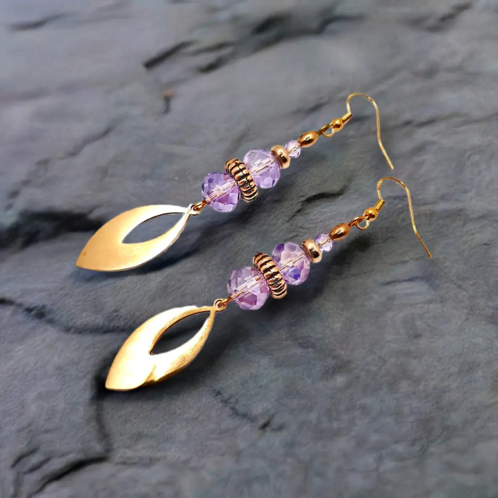 AB Faceted Lavender crystal gold plated Earrings - Image #2