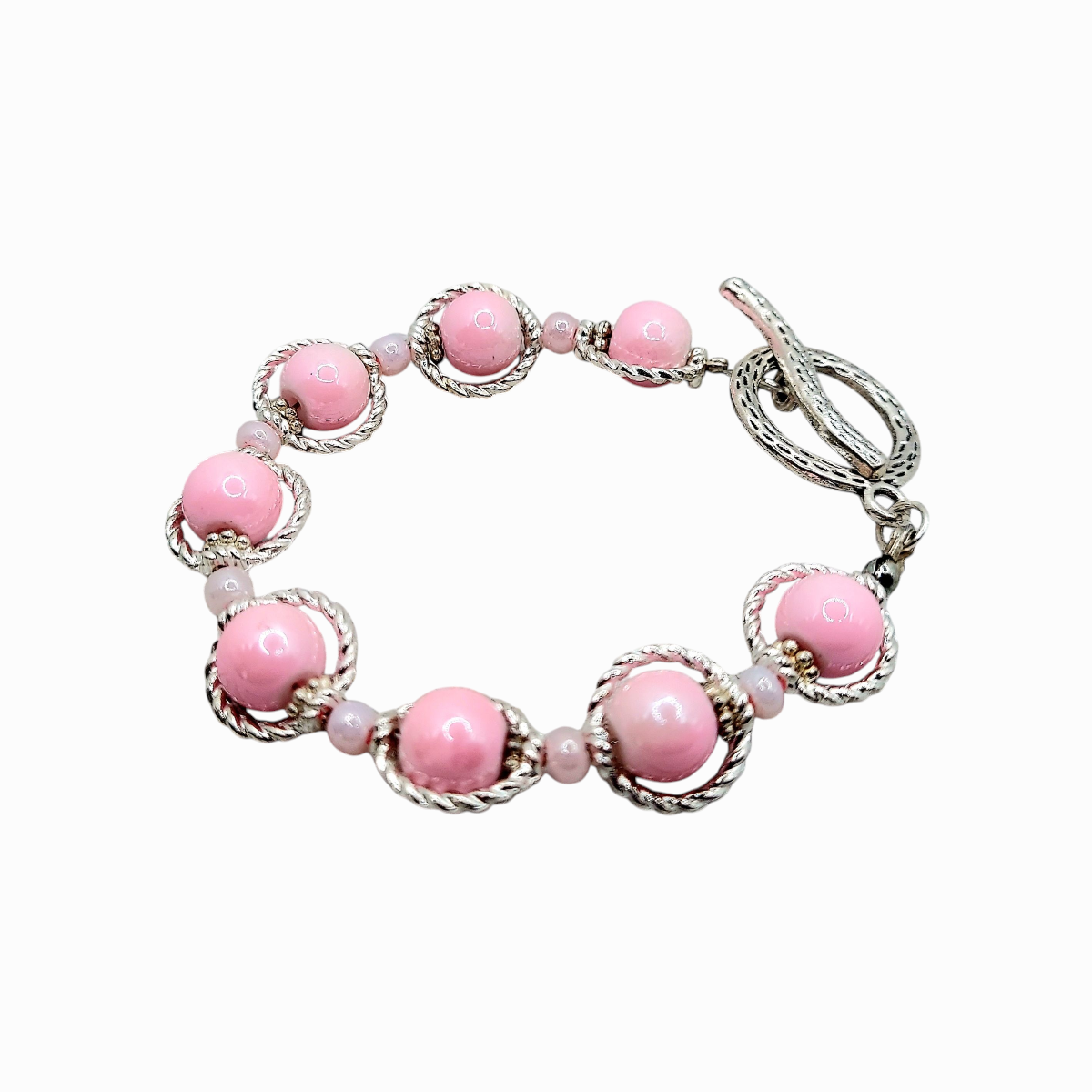 Pink glass pearl bracelet