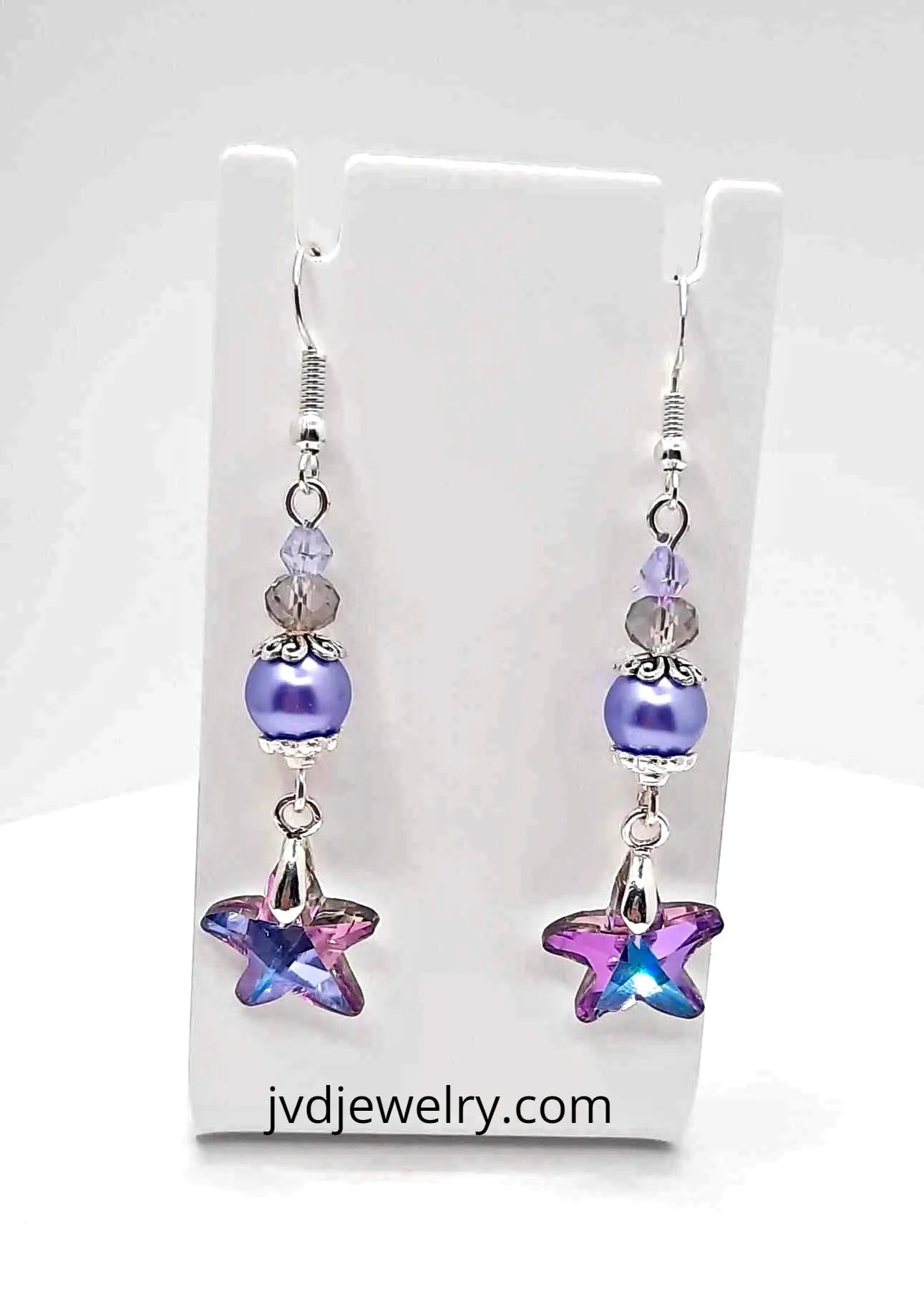 Crystal star beaded Earrings lavender glass pearls - Image #2
