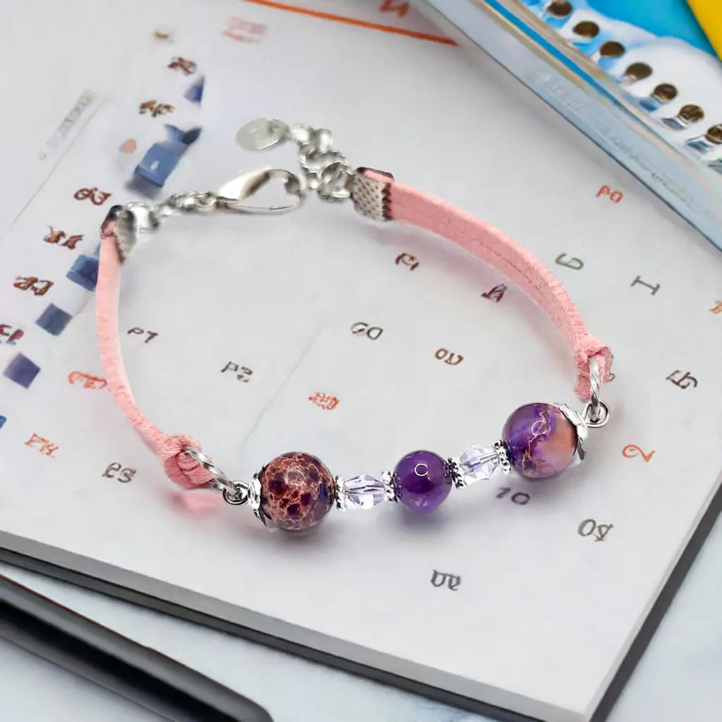 Pink Faux suede Purple Gemstone Bracelet - Image #2