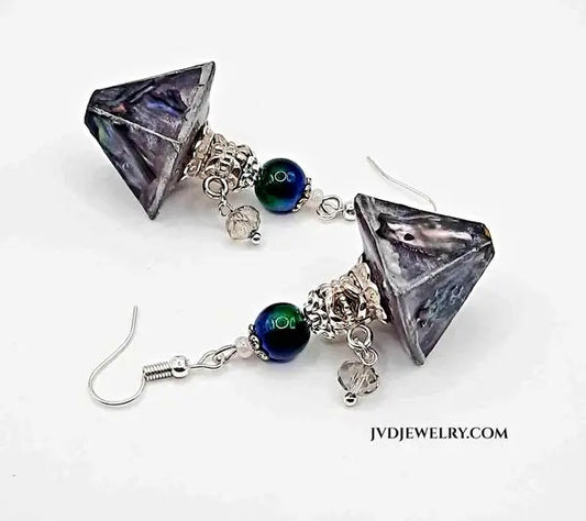 triangle abalone earrings resined
