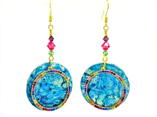 Blue sky rainbow earrings handcrafted by Linda - Image #1