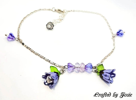 Bracelet de cheville fleur violette chaîne plaquée argent