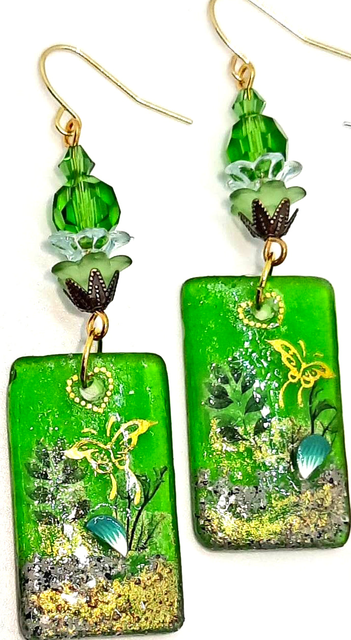 Green sea glass handcrafted earrings