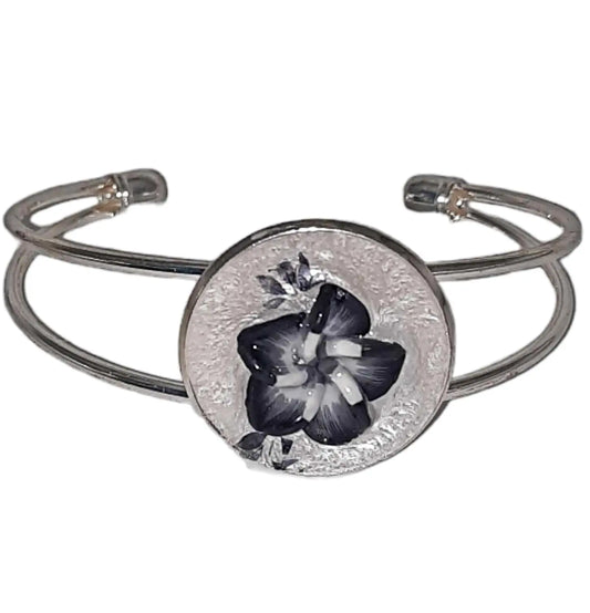 Black and white flower adjustable bracelet handcrafted by Josie's - Image #1