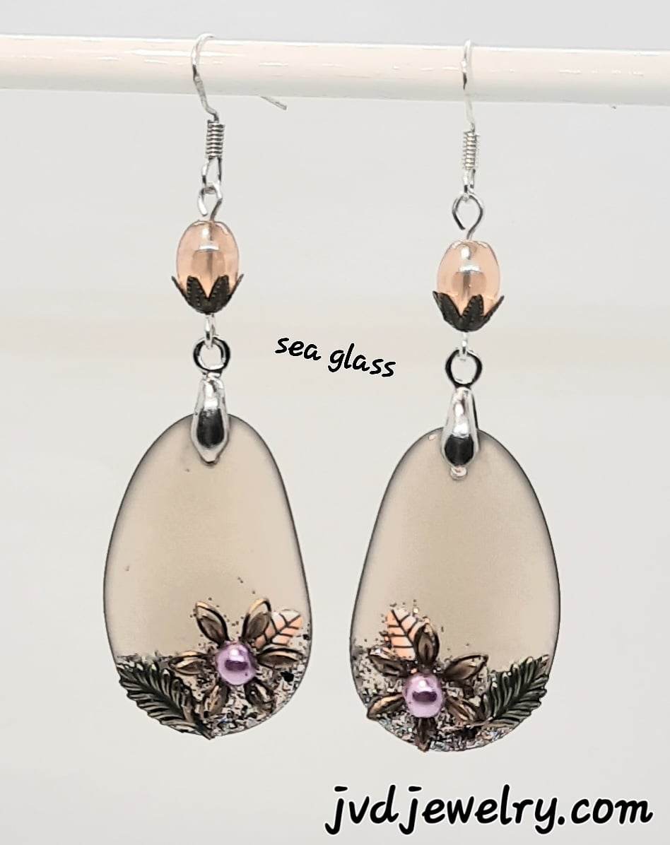 Sea glass handmade flower earrings