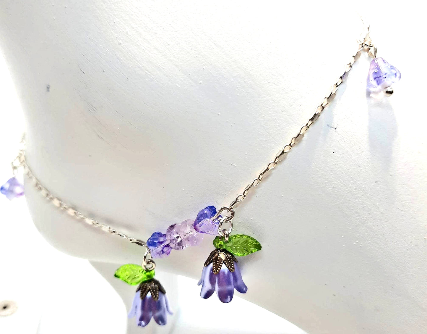 Ankle bracelet purple flower silver-plated chain