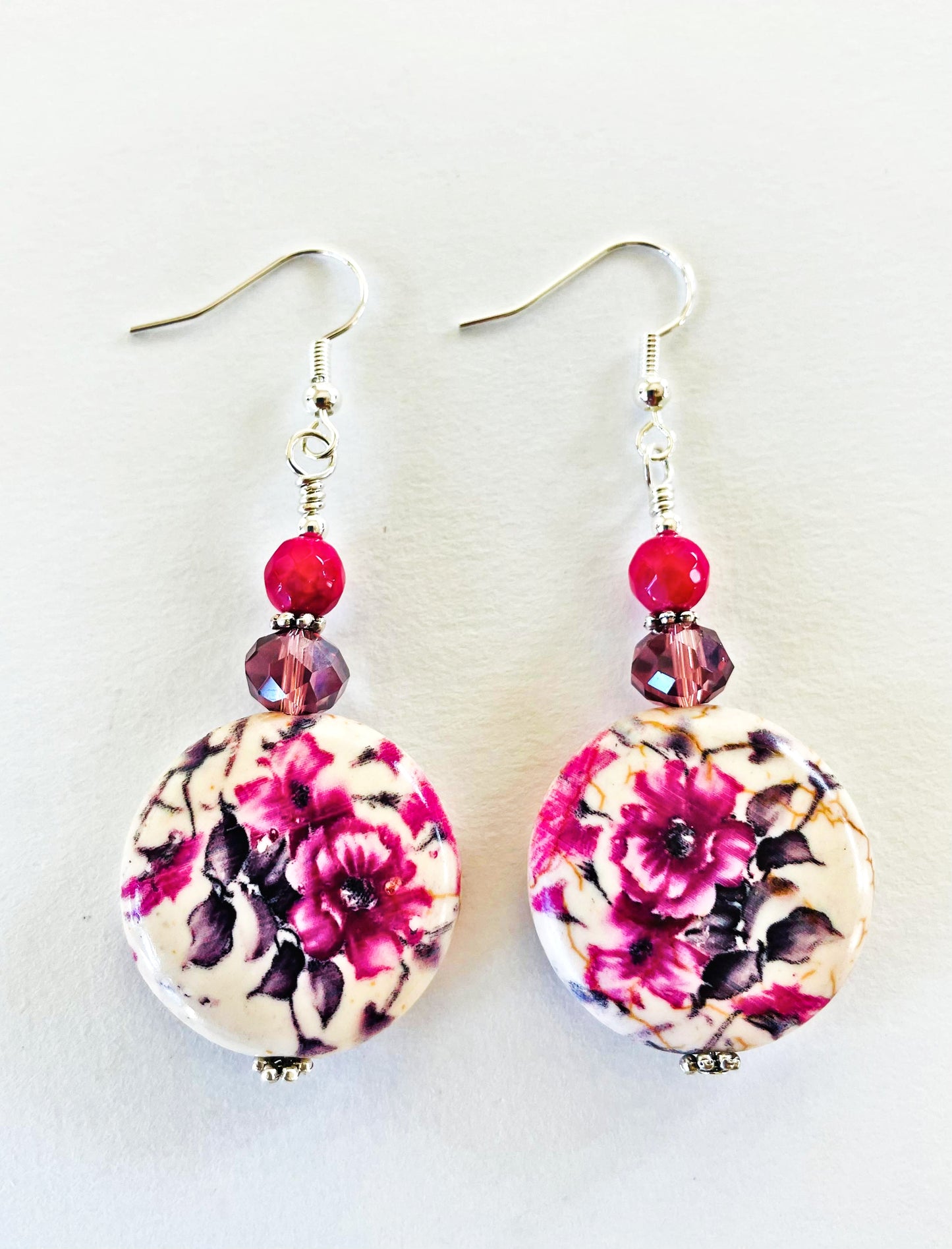 Focal flower earrings handcrafted by Linda