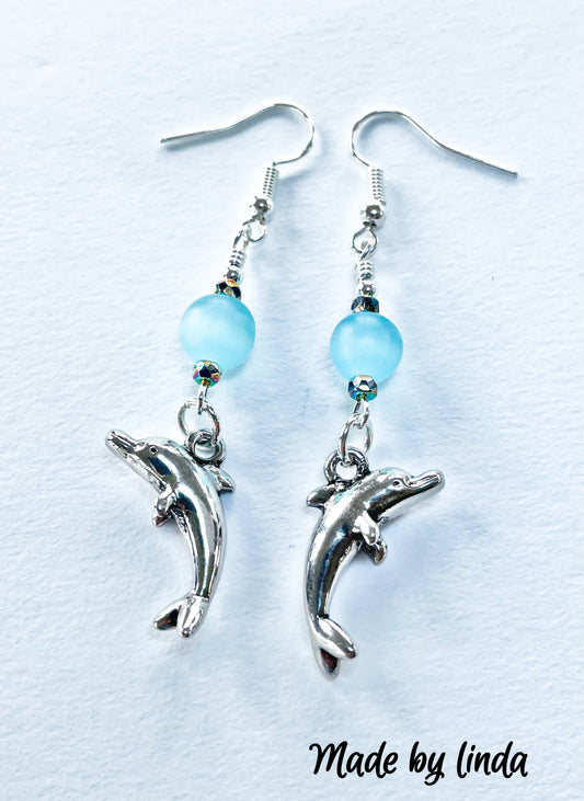 Silver dolphin charm Earrings