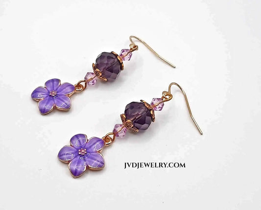 Purple flower enamel earrings - Image #2