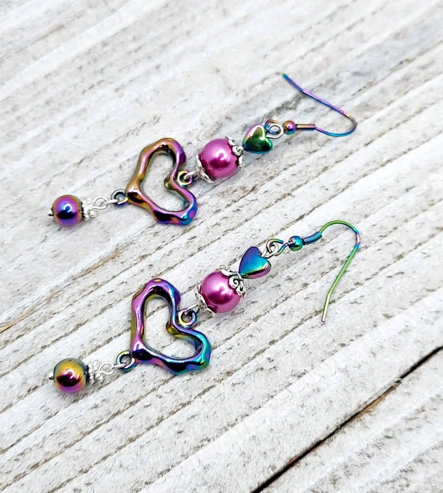 Ion Plating hearts purple rainbow Earrings 2.5inches - Image #1