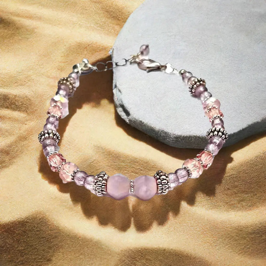 Light pink glass bead bracelet silver