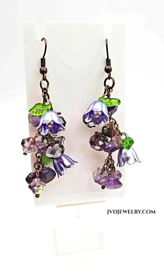 Flower earrings bronze lever back - Image #1