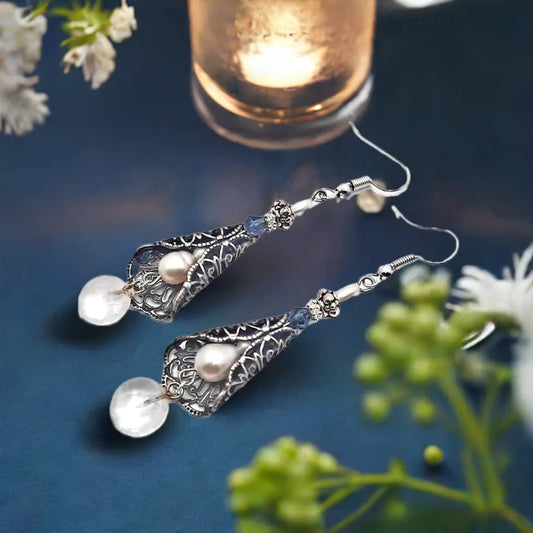 Vintage freshwater pearl earrings with lentils - Image #1