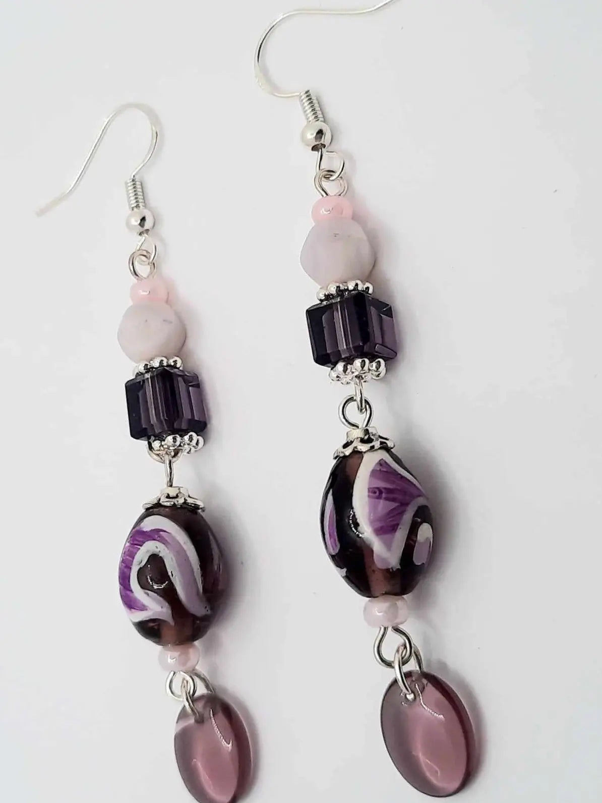 2.75 inches Purple Glass bead Earrings - Image #2