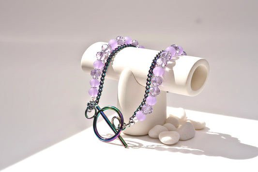 Rainbow Stainless Steel Glass Bead Bracelet - Lavender Iridescent Jewelry