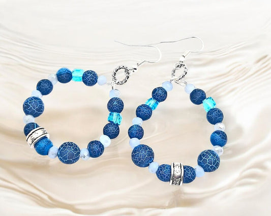 Exquisite Blue hoop Earrings 2.5-inches