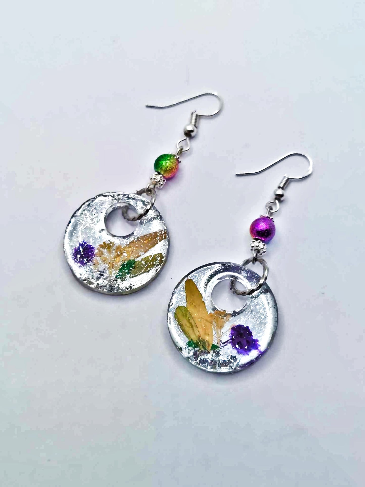 Resin Real Flowers Round Earrings