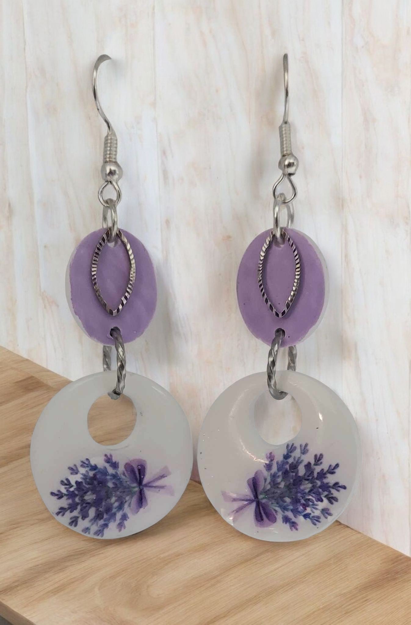 Fresh Bouquet Lavender Resin crete Earrings 2.25inches