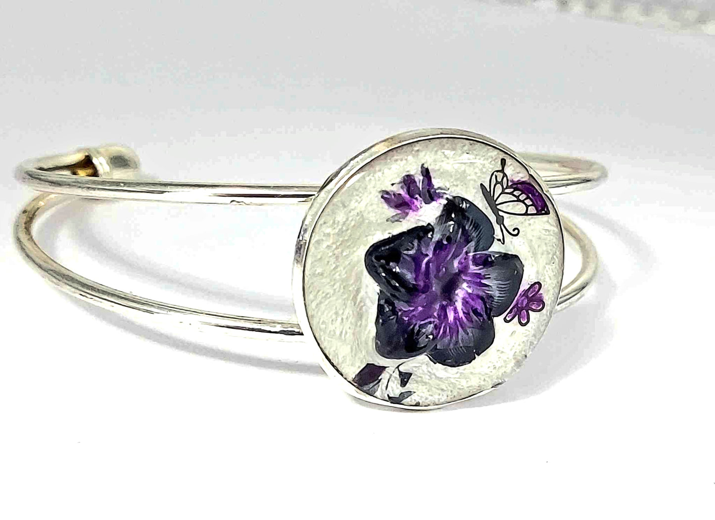 Silver adjustable Resin flower handpainted Bracelet