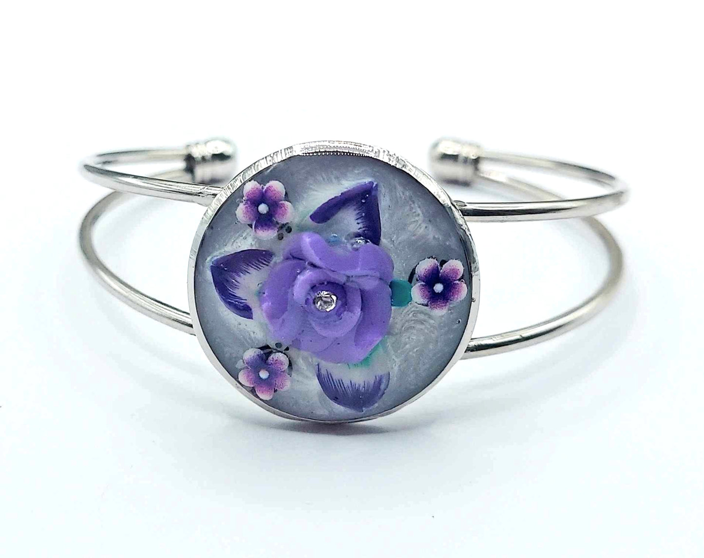 Purple flower adjustable silver bracelet by Josie