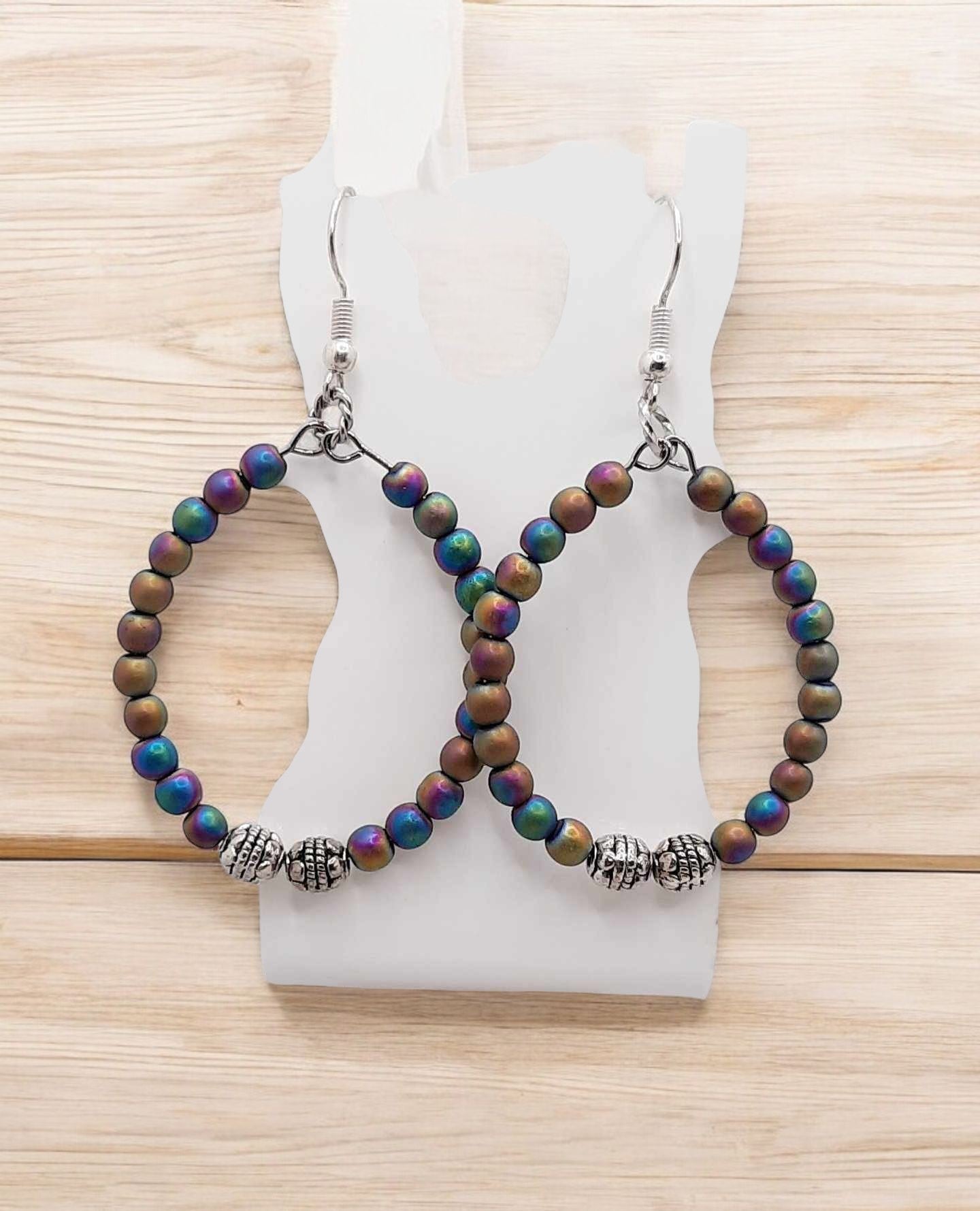 RAINBOW HOOP WITH SILVER BEADS EARRINGS