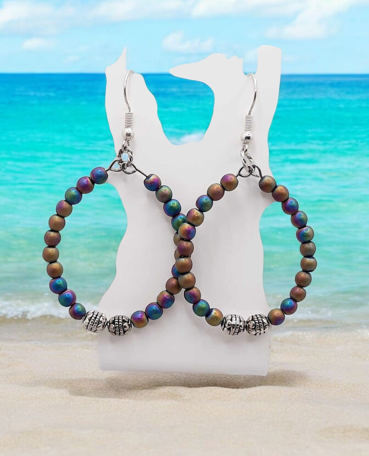 RAINBOW HOOP WITH SILVER BEADS EARRINGS