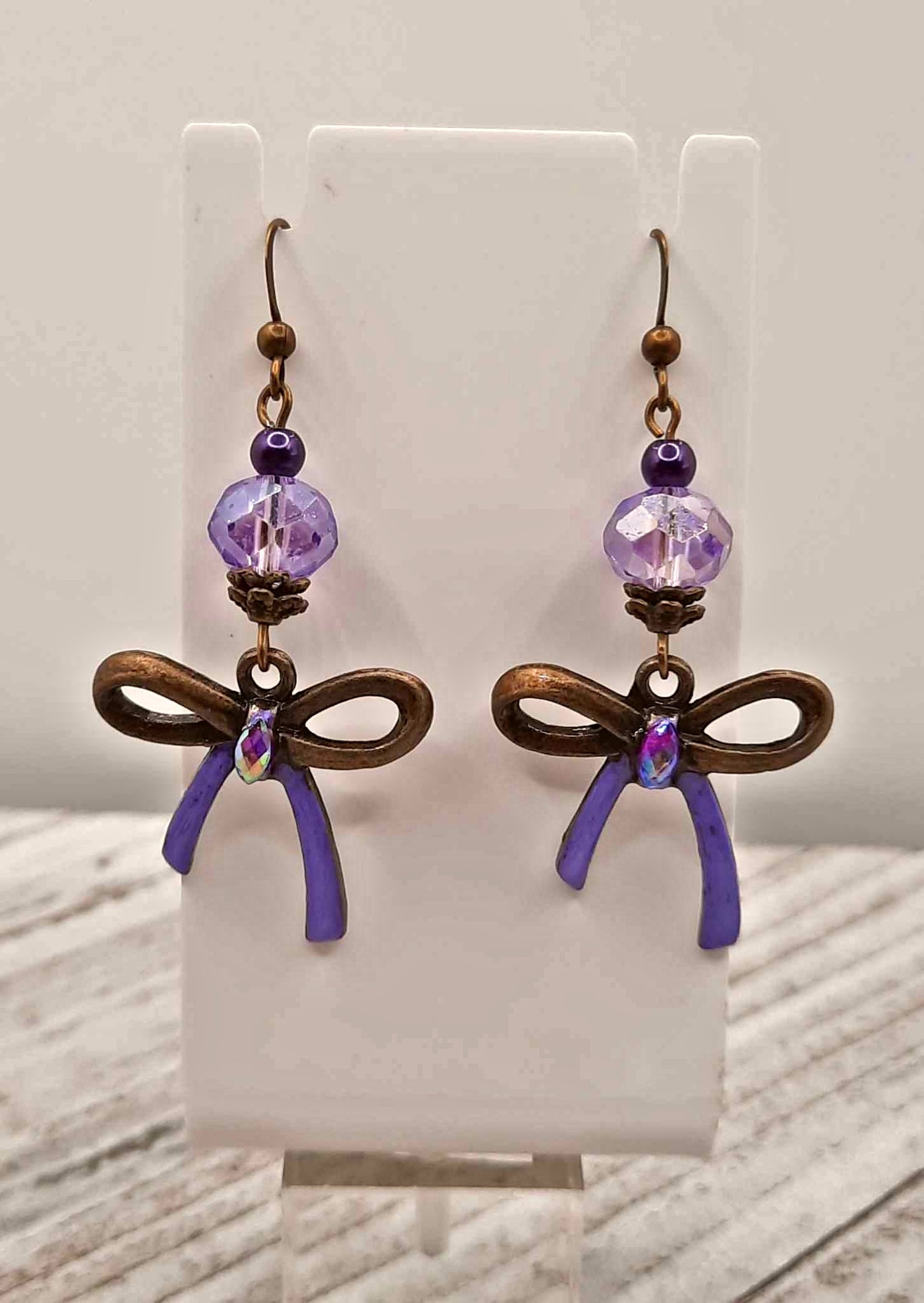 Lilac purple bronze bow Earrings 2inches