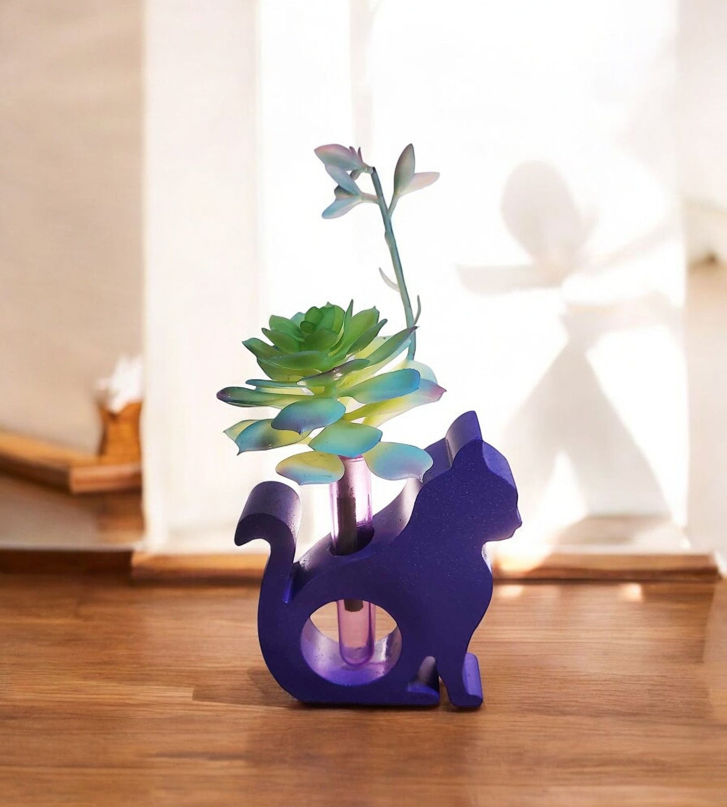 Purple Resincrete Statue Cat propagation tube Decor Accessories