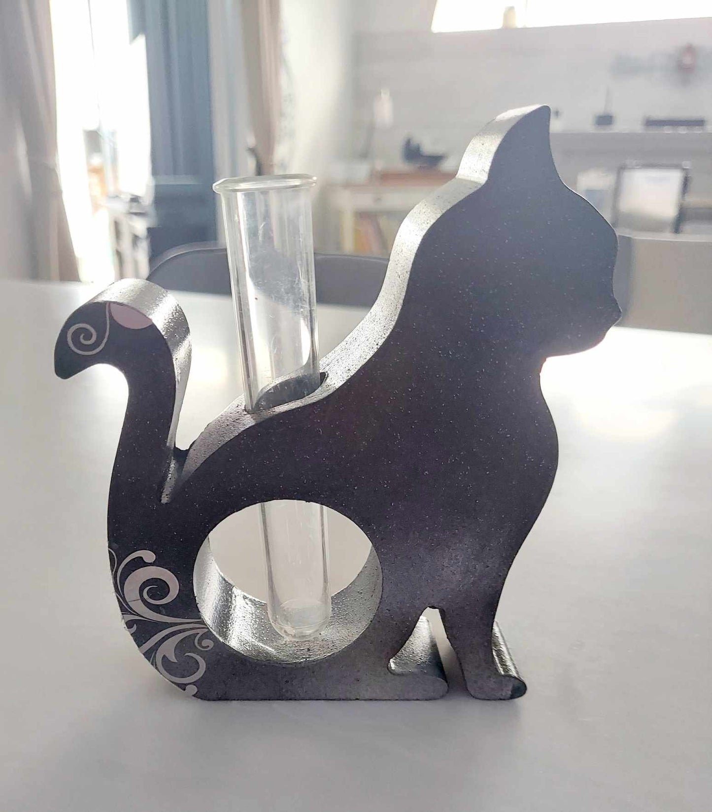 Black and soft white Resincrete Statue Cat propagation tube Decor Accessories