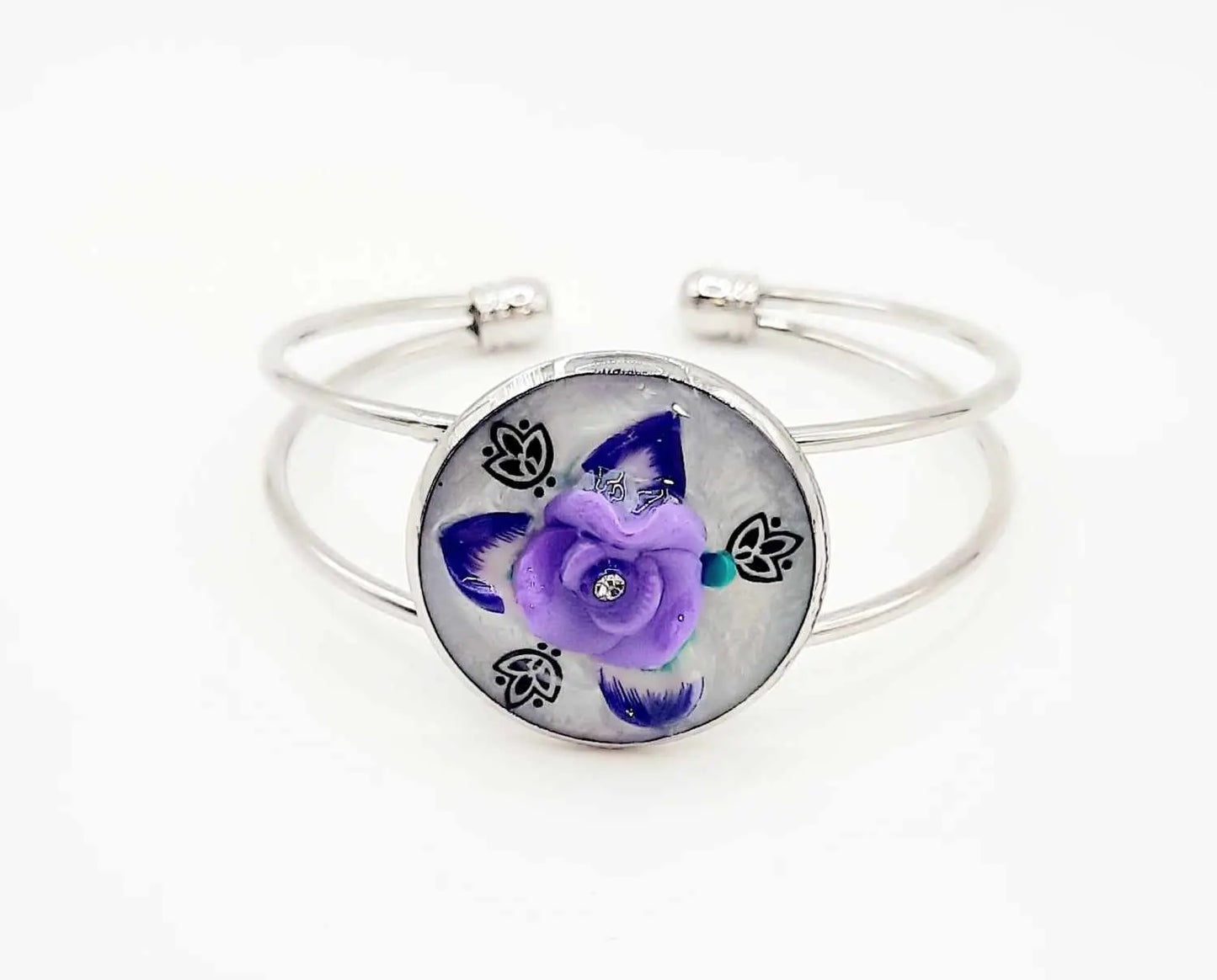 Purple flower adjustable silver bracelet by Josie - Image #1