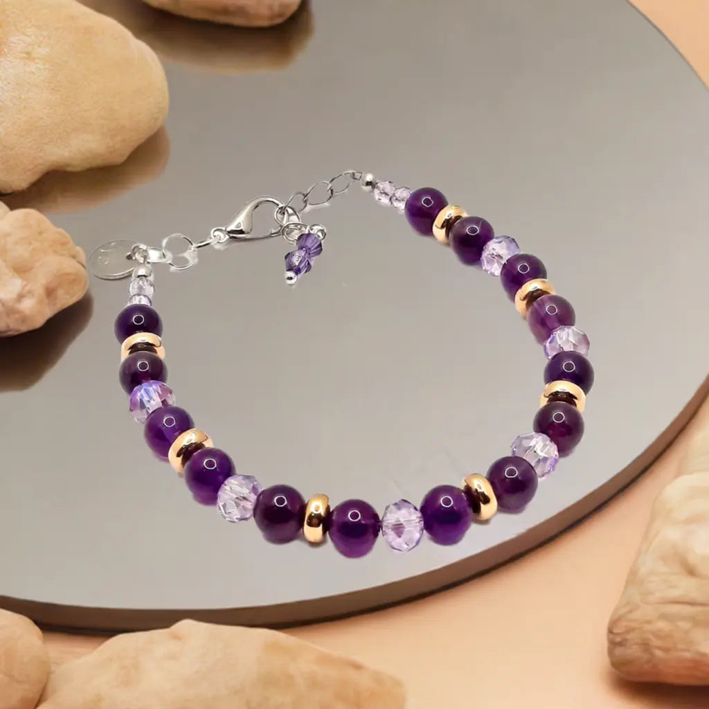 Amethyst Purple Stone Bead Bracelet - Image #5