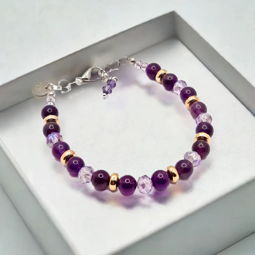 Amethyst Purple Stone Bead Bracelet - Image #1