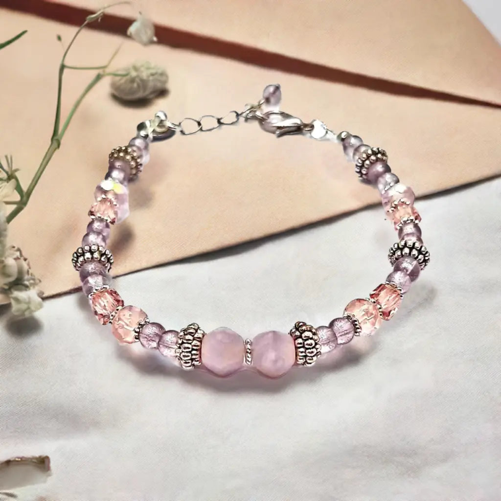 Light pink glass bead bracelet silver - Image #2