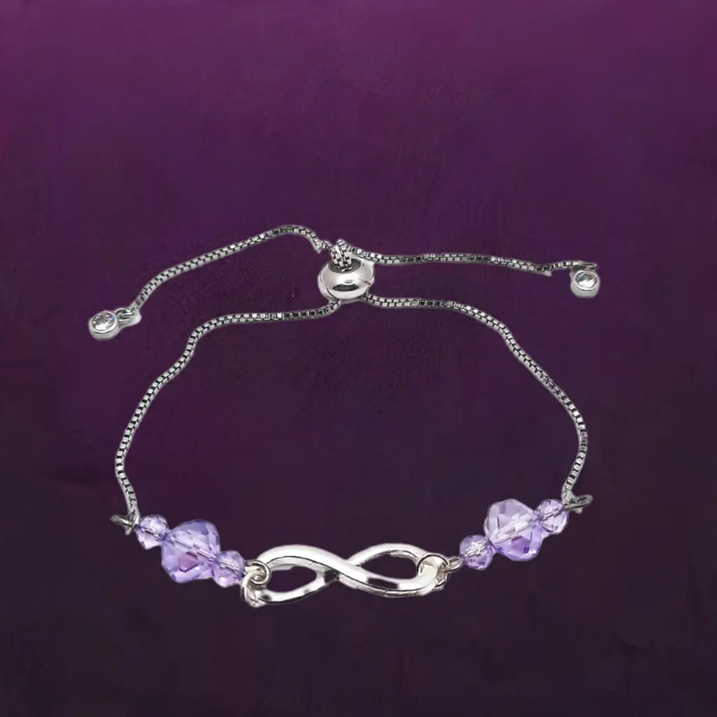 Alloy shiny silver infinity bracelet purpe crystals - Image #4