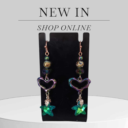 Ion plating Heart crystal peacock star Earrings 2.5inches